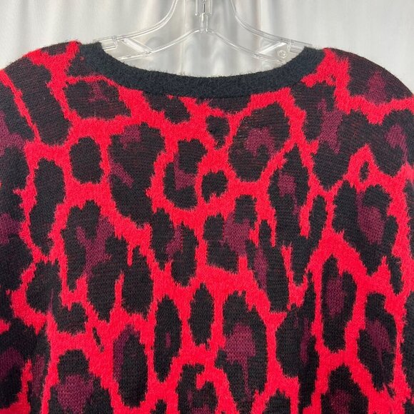 Apt.9 Womens V-Neck Leopard Print Pullover Sweater Red/Black Size Large - Picture 5 of 8